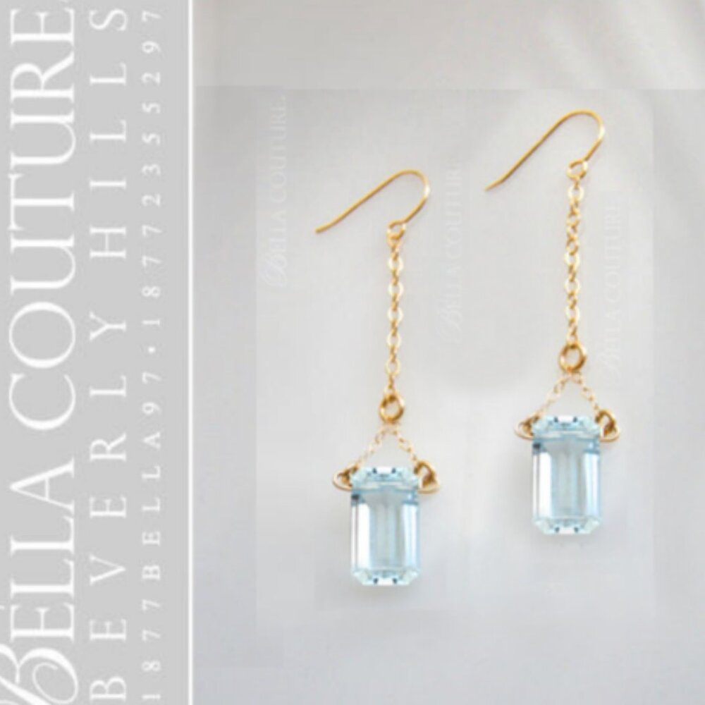 $695 NATURAL AQUAMARINE 14K YELLOW GOLD VICTORIAN DANGLE EARRINGS